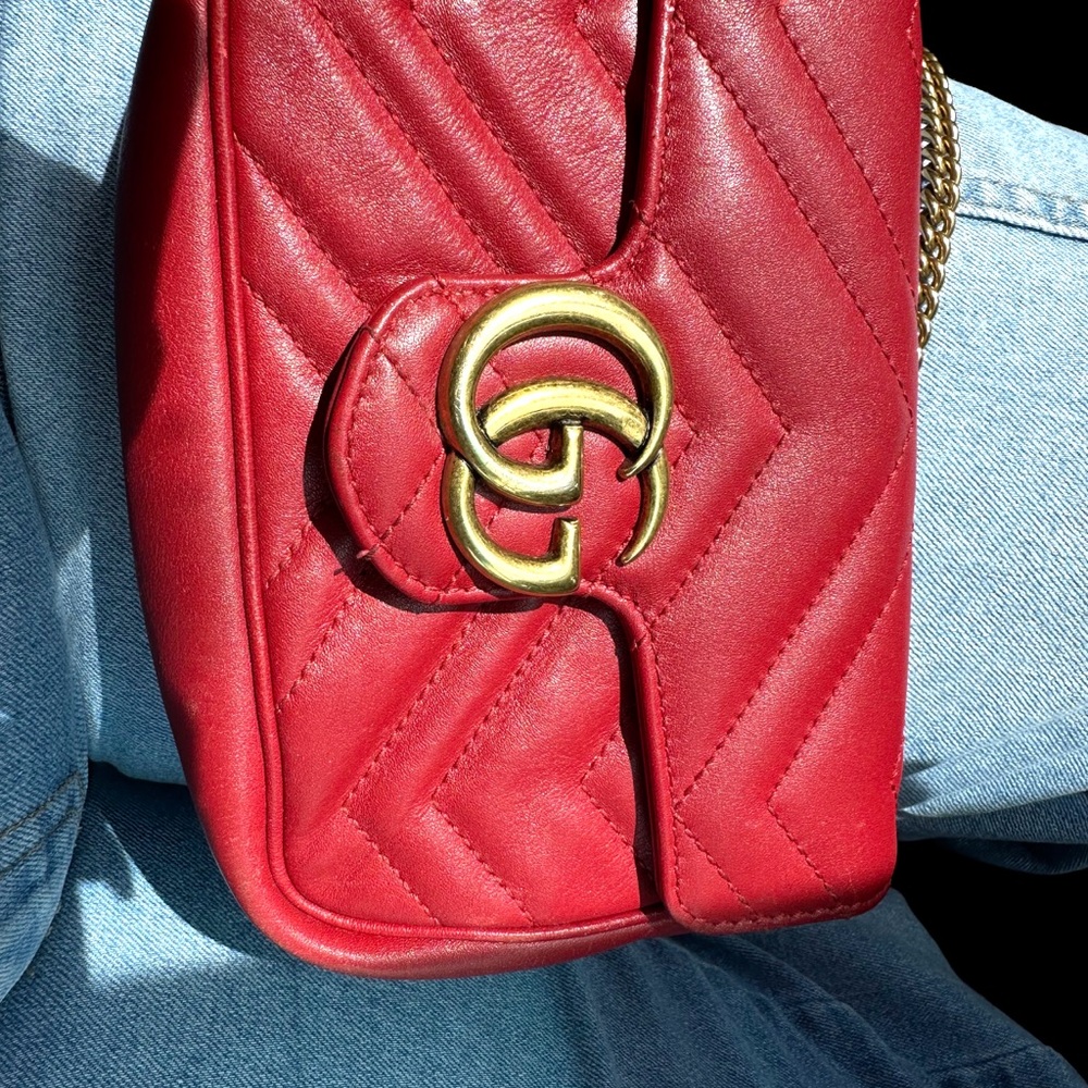 Gucci Red Quilted Leather GG Marmont Crossbody with Gold Hardware